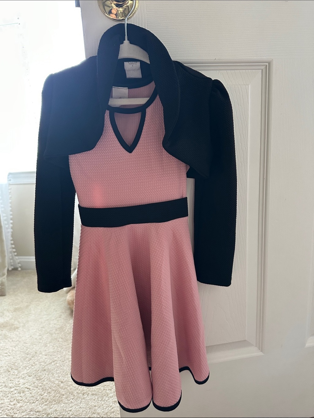 Girls' Pink and Black Fit & Flare Dress with Bolero